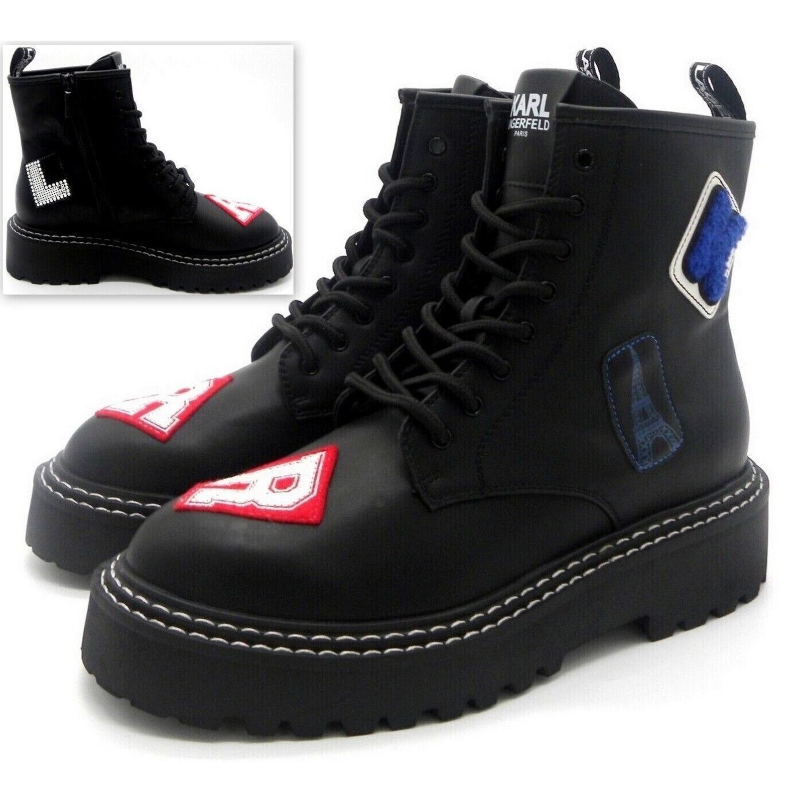 Karl Lagerfeld KARL LAGERFELD PARIS DIXIE LOGO PATCH BLACK COMBAT BOOTS 7.5 Size US 7.5 / IT 37.5 - 1 Thumbnail