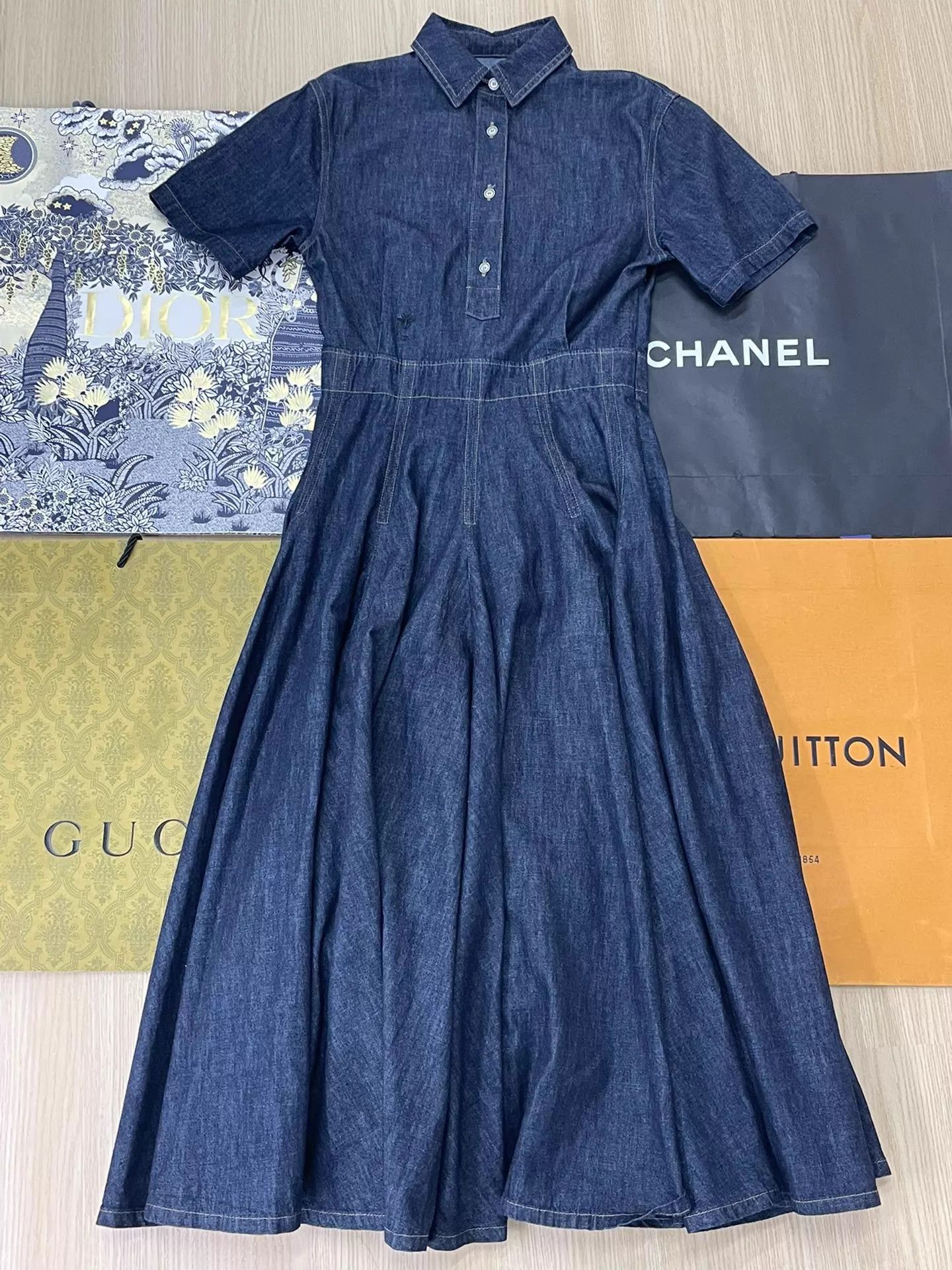 Dior Dior Navy Blue Denim Long Dress Women's 38 Elegant Size S / US 4 / IT 40 - 1 Thumbnail