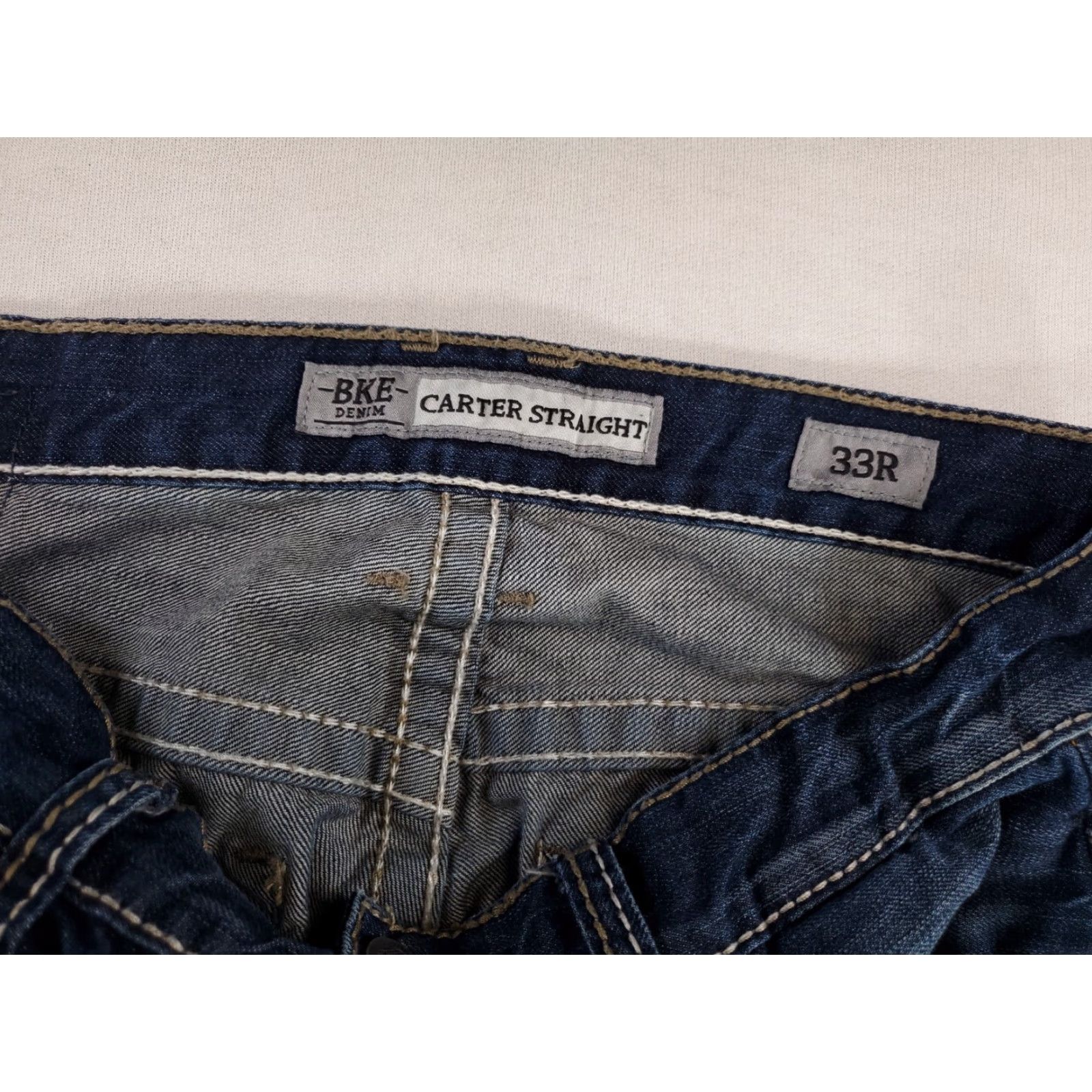 Vintage BKE Buckle Carter Straight Blue Jeans Embroidered 33R Mens 33 x 32 Blue Straight Jeans 33R Mens Size US 33 - 4 Thumbnail