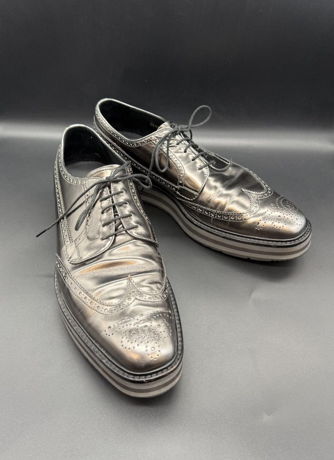Prada PRADA Metallic Leather Platform Wingtip Brogue Oxford-US 11 Size US 11 / EU 44 - 1 Thumbnail