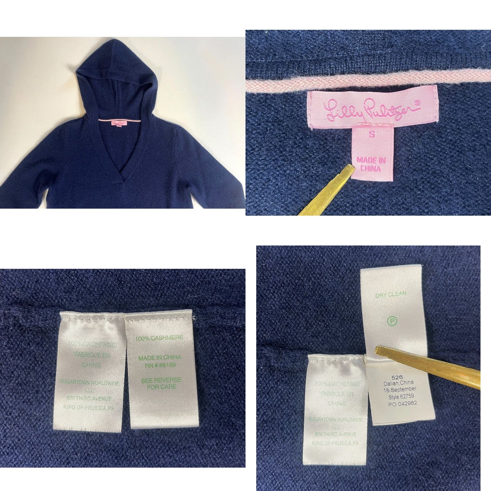 Lilly Pulitzer VINTAGE Lilly Pulitzer Women's Cashmere Hooded Pullover Sweater Navy S Size S / US 4 / IT 40 - 8 Thumbnail
