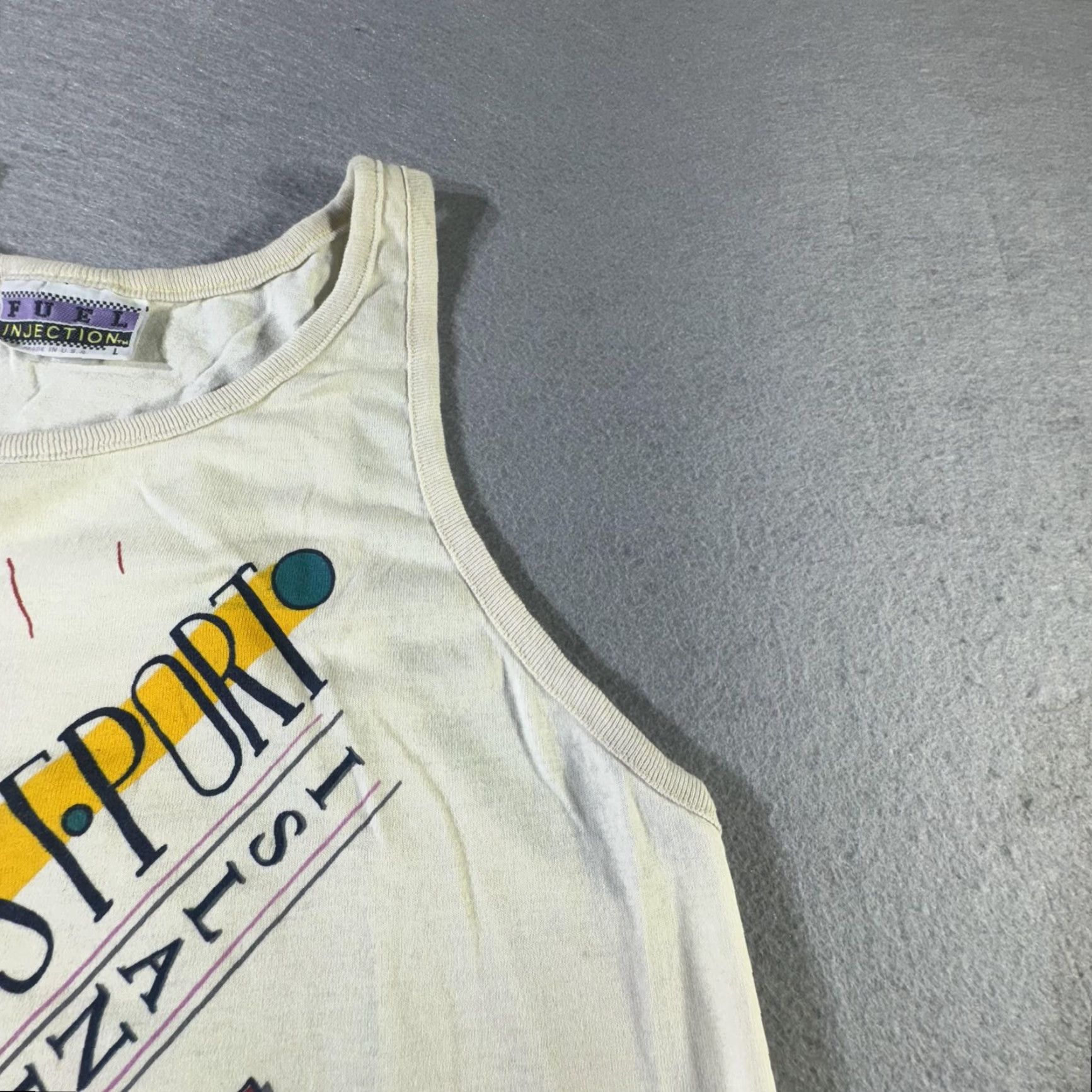 Vintage VINTAGE Fuel Injection Men's Tank Top Large White Westport Sun Run 80s Graphic Sleeveless Summer Casual Size US L / EU 52-54 / 3 - 4 Thumbnail