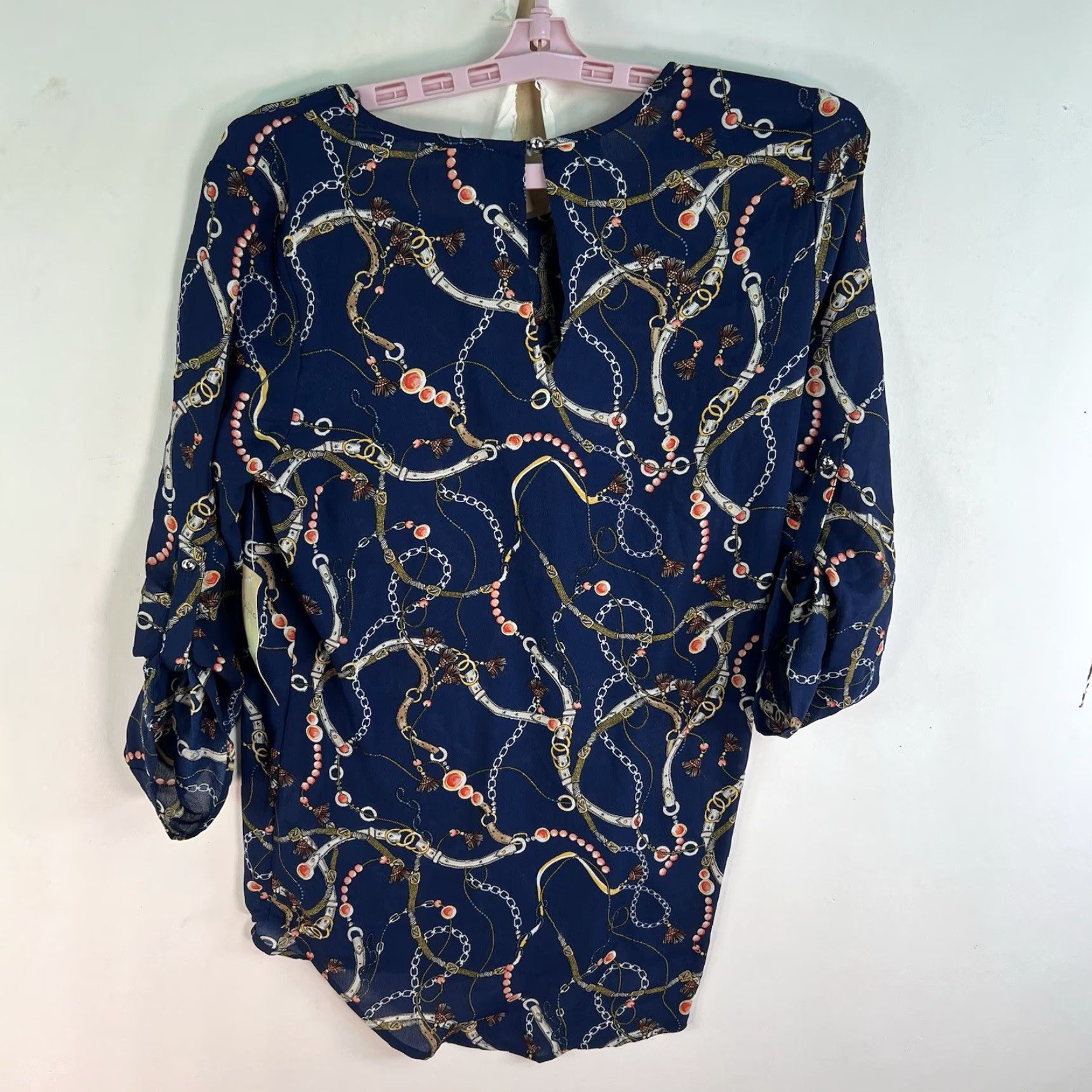 Vintage VINTAGE White Blouse Shirt Women M Blue Geometric Equestrian Pattern Pockets Dressy Casual Workwear Size M / US 6-8 / IT 42-44 - 7 Thumbnail