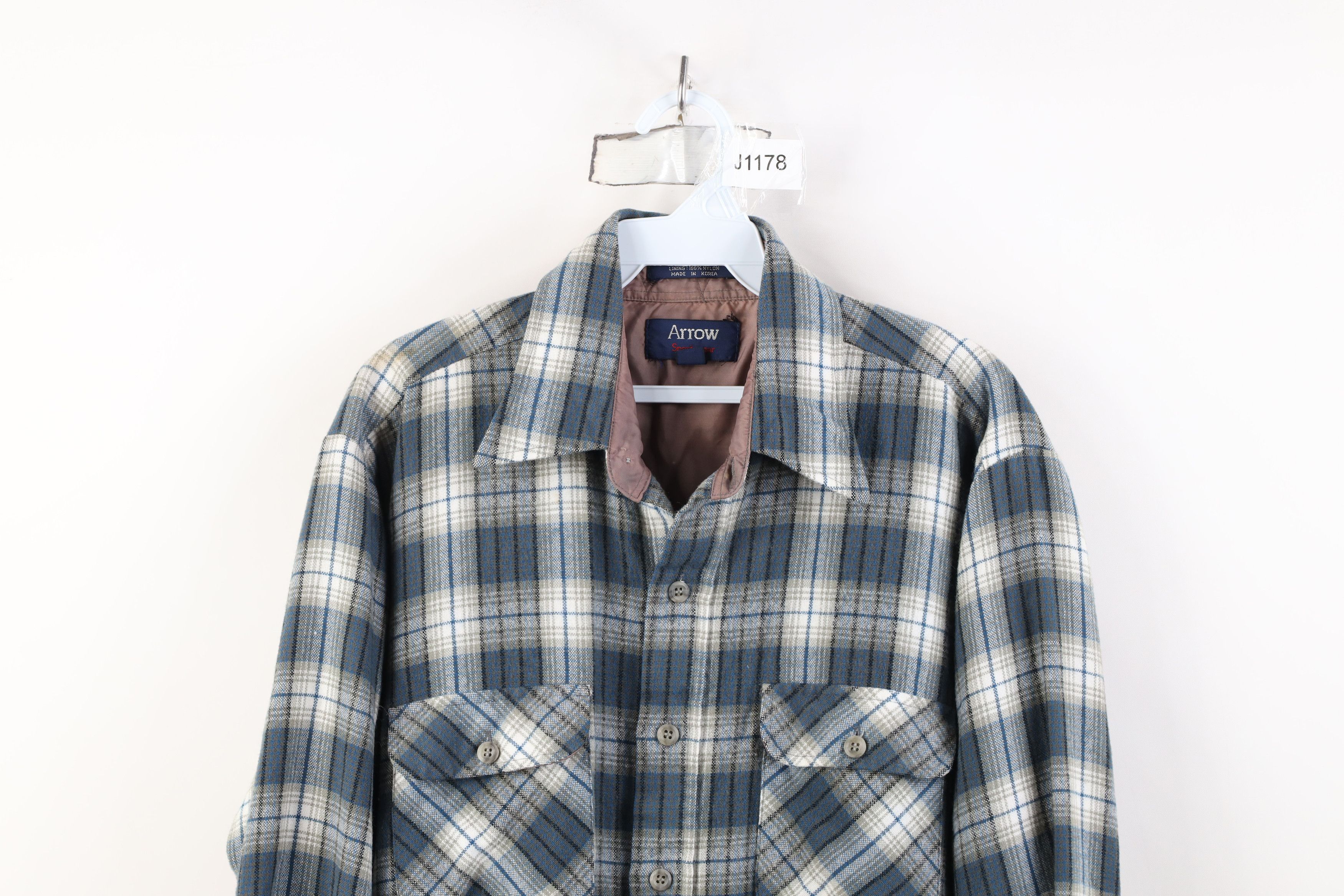 Vintage Vintage 70s Streetwear Knit Collared Button Shirt Plaid Size US L / EU 52-54 / 3 - 2 Thumbnail