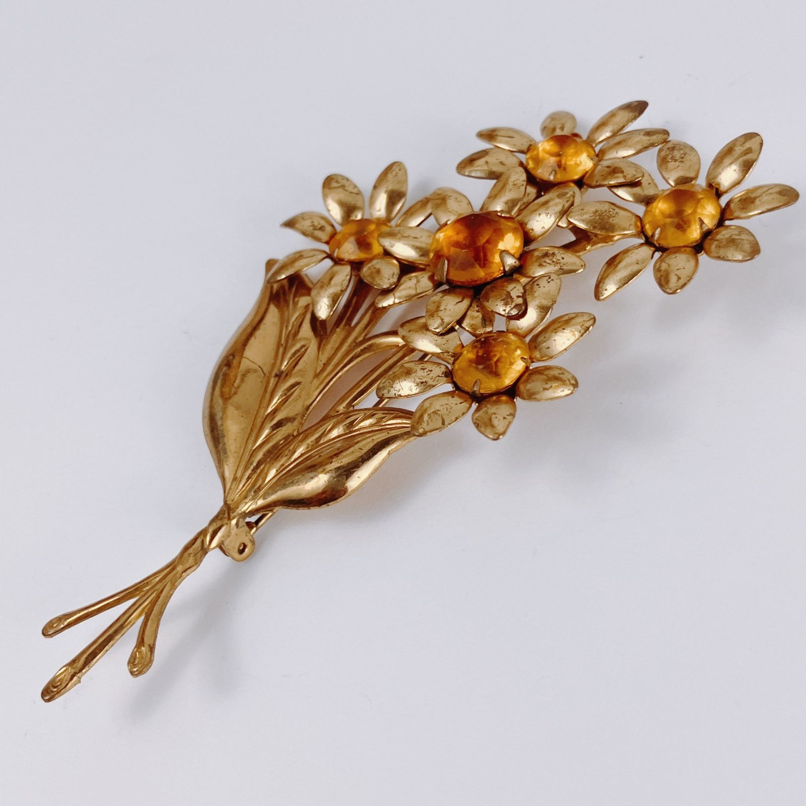Vintage Large 4" Vintage 1940s Gold Tone Floral Spray Brooch Size ONE SIZE - 4 Thumbnail