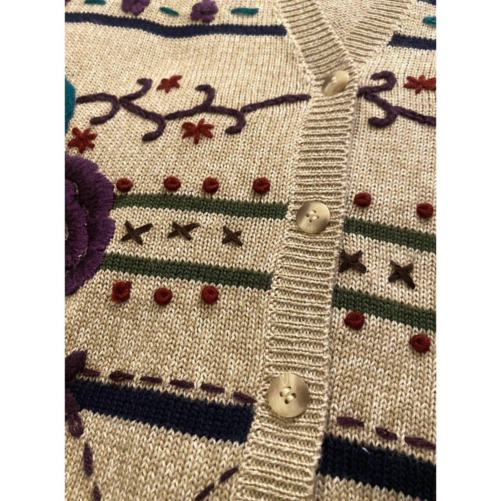 Vintage VINTAGE Napa Valley Vest Knit Flower Embroidered Wool Blend Cardigan Beige XL Women’s Size XL / US 12-14 / IT 48-50 - 7 Thumbnail