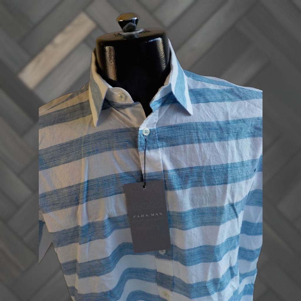 Zara ZARA MAN SS Button Front Striped Shirt Cotton White/Blue SZ SM Relaxed Fit NWT Shirt Mens Size US S / EU 44-46 / 1 - 1 Thumbnail