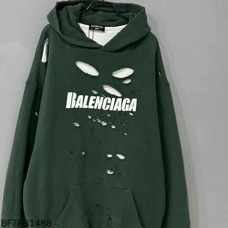 Balenciaga Balenciaga Green Double Layer Destroyed Hole Letter Hoodie Size US M / EU 48-50 / 2 - 1 Thumbnail