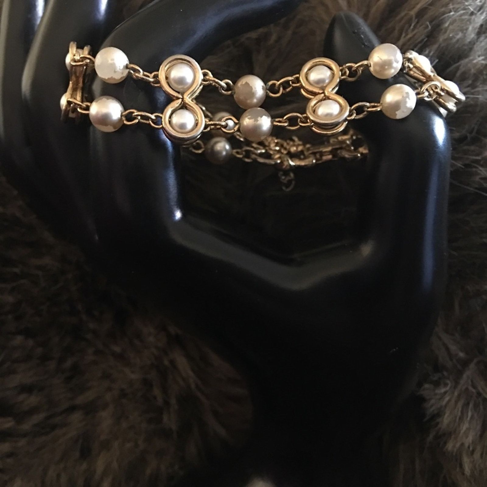 Jewelry Vintage 50s Goldette NY pearl gold tone bracelet Size ONE SIZE - 6 Thumbnail