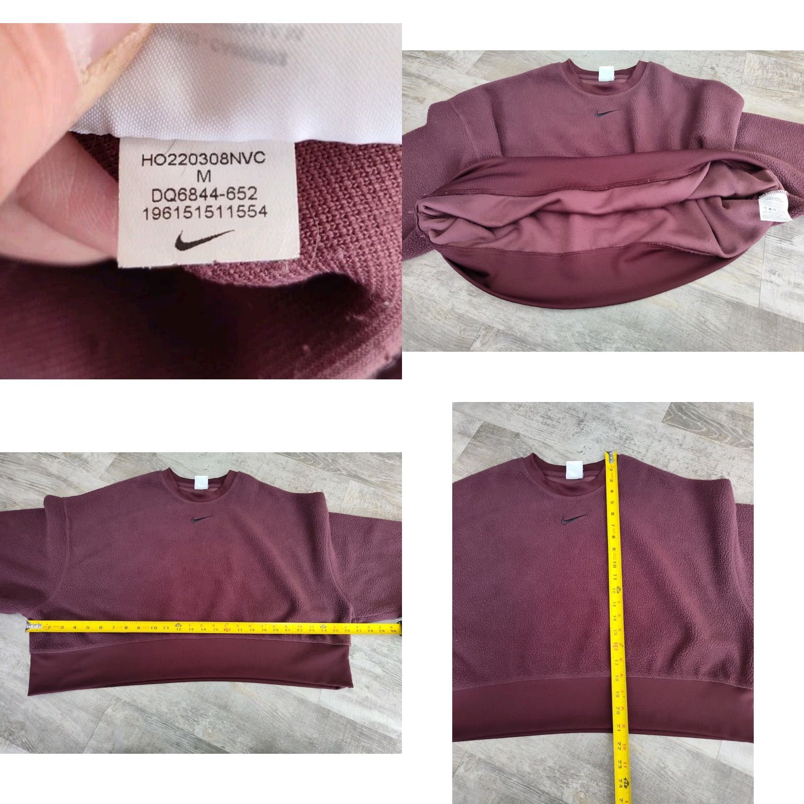 Nike Nike Women’s Plush Mod Crop Crewneck Sweatshirt Center Swoosh Burgundy Size M Size M / US 6-8 / IT 42-44 - 8 Thumbnail