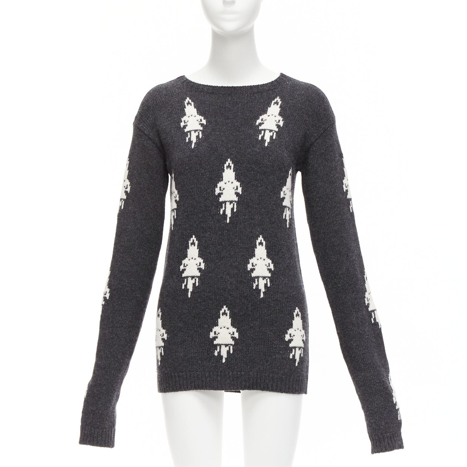 Prada PRADA 2016 grey cream rocket intarsia long sleeve bateau sweater IT42 M Size M / US 6-8 / IT 42-44 - 1 Thumbnail