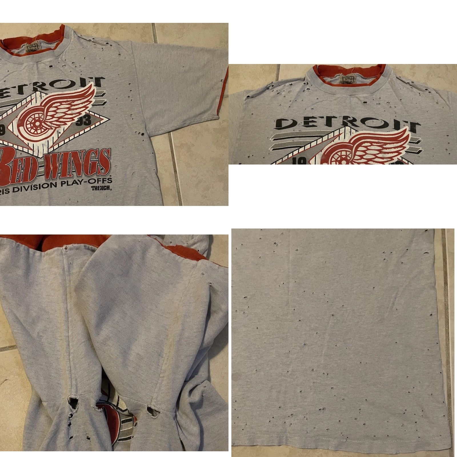 Thrasher VINTAGE Detroit Red Wings Shirt Mens XL Gray Distressed Thrashed 90s Grunge Punk NHL Ice Hockey USA Michigan Furst Of A Kind Destroyed Size US XL / EU 56 / 4 - 8 Thumbnail
