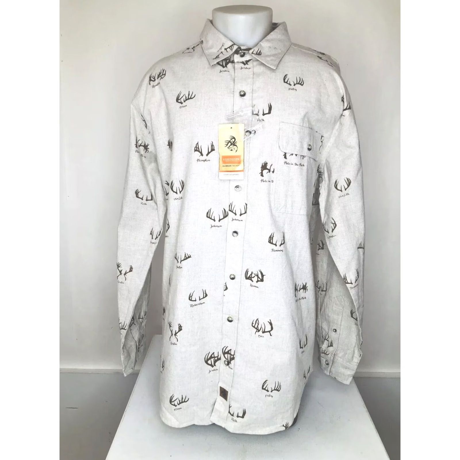 Vintage LEGENDARY WHITETAILS Button-Up Flannel XLT Beige Long Sleeve Men XXLT? Size US XL / EU 56 / 4 - 2 Thumbnail