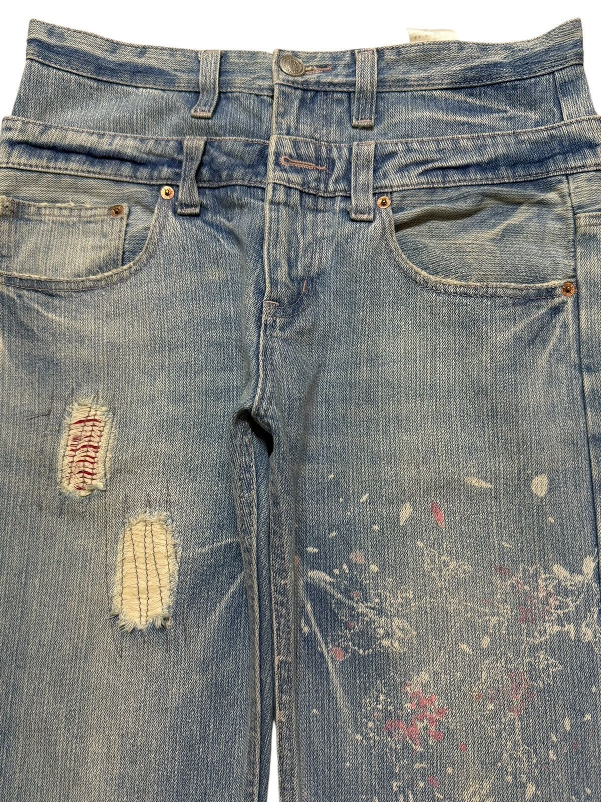 If Six Was Nine Vintage 90s Japan Double Waist Faded Paint Splatter Skull Size US 31 - 3 Thumbnail