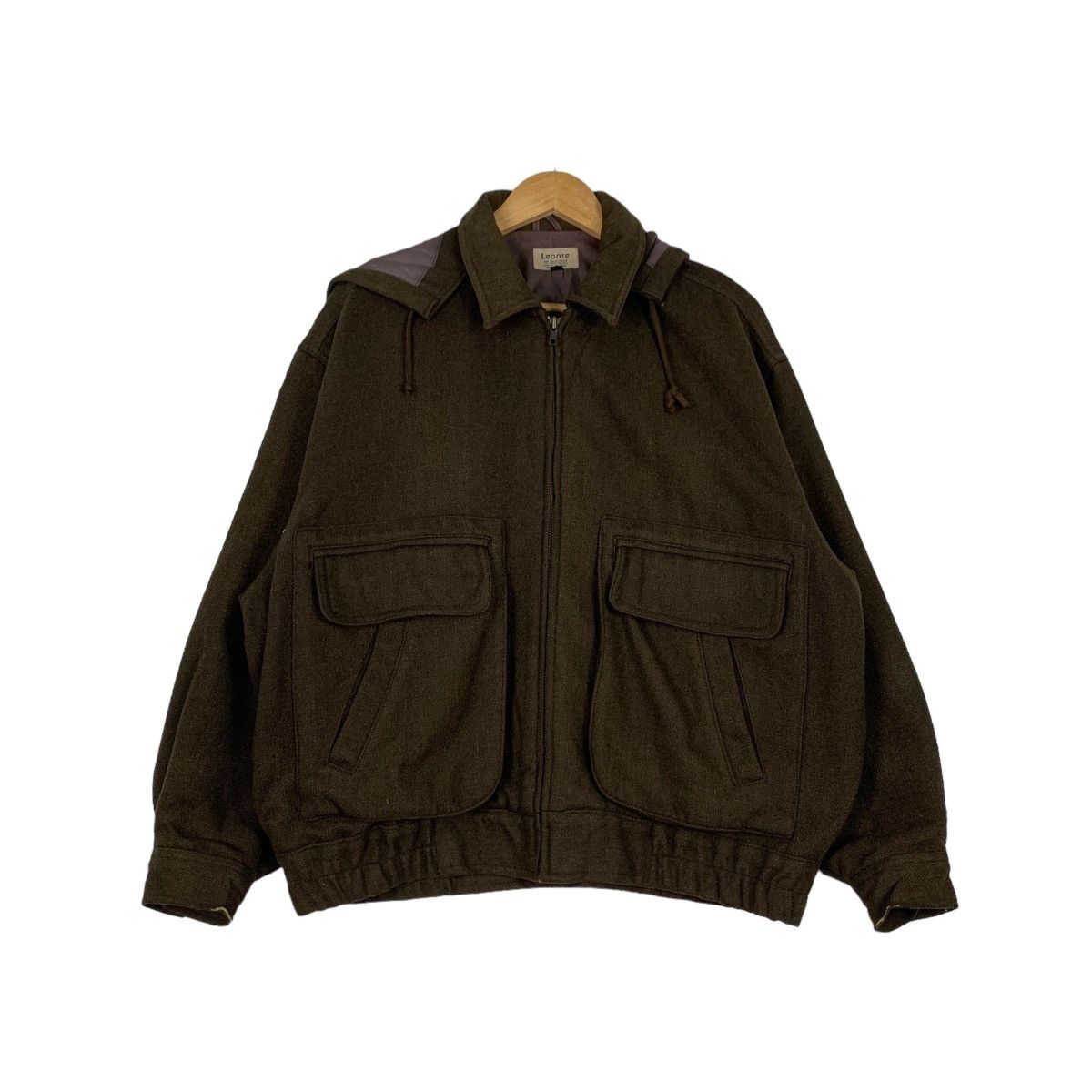 Japanese Brand LEONTE Olive Hooded Wool Bomber Jacket #1103-C50 Size US M / EU 48-50 / 2 - 1 Thumbnail