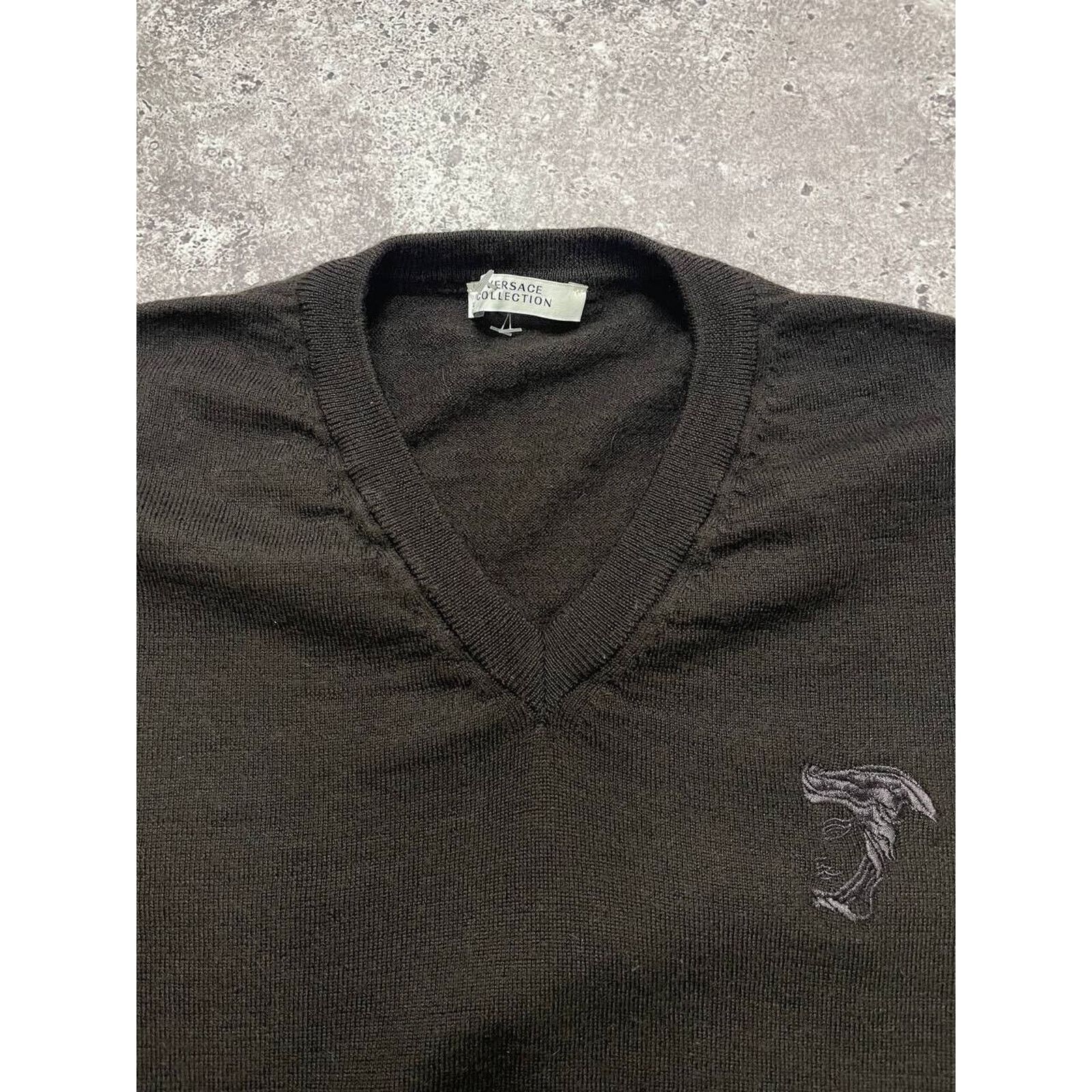 Versace × Vintage Vintage Versace Black Sweater Merino Logo Embroidery Neck S Size US S / EU 44-46 / 1 - 3 Thumbnail