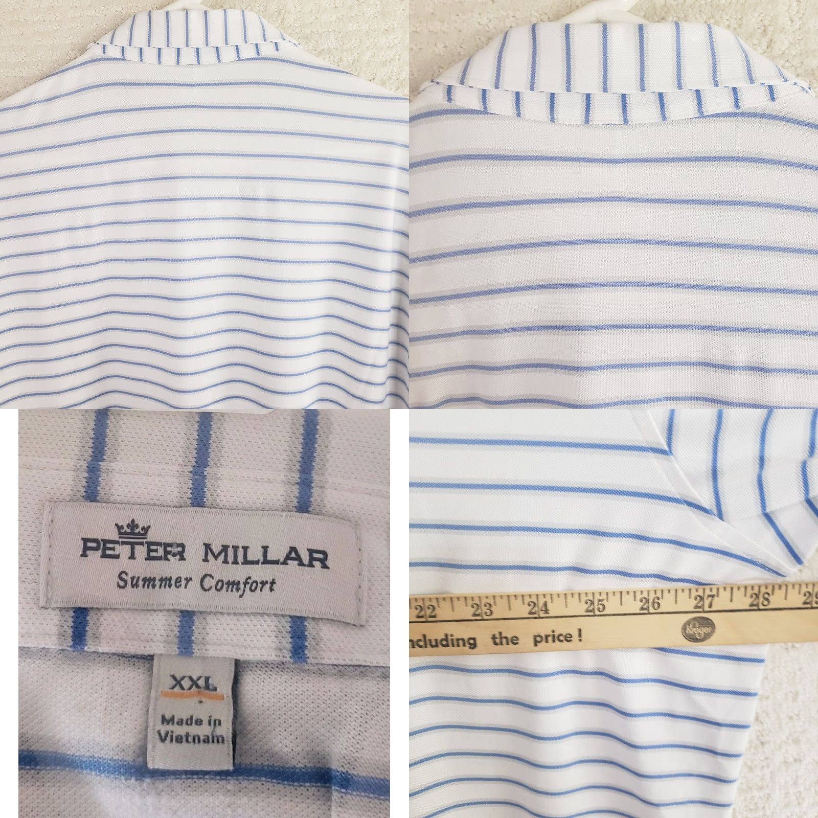 Peter Millar Peter Millar Polo Shirt Mens 2XL Summer Comfort Polo White Blue Gray Striped Logo Free Short Sleeve Collared Pullover Breathable Stretch Regular Fit Size US XXL / EU 58 / 5 - 8 Thumbnail