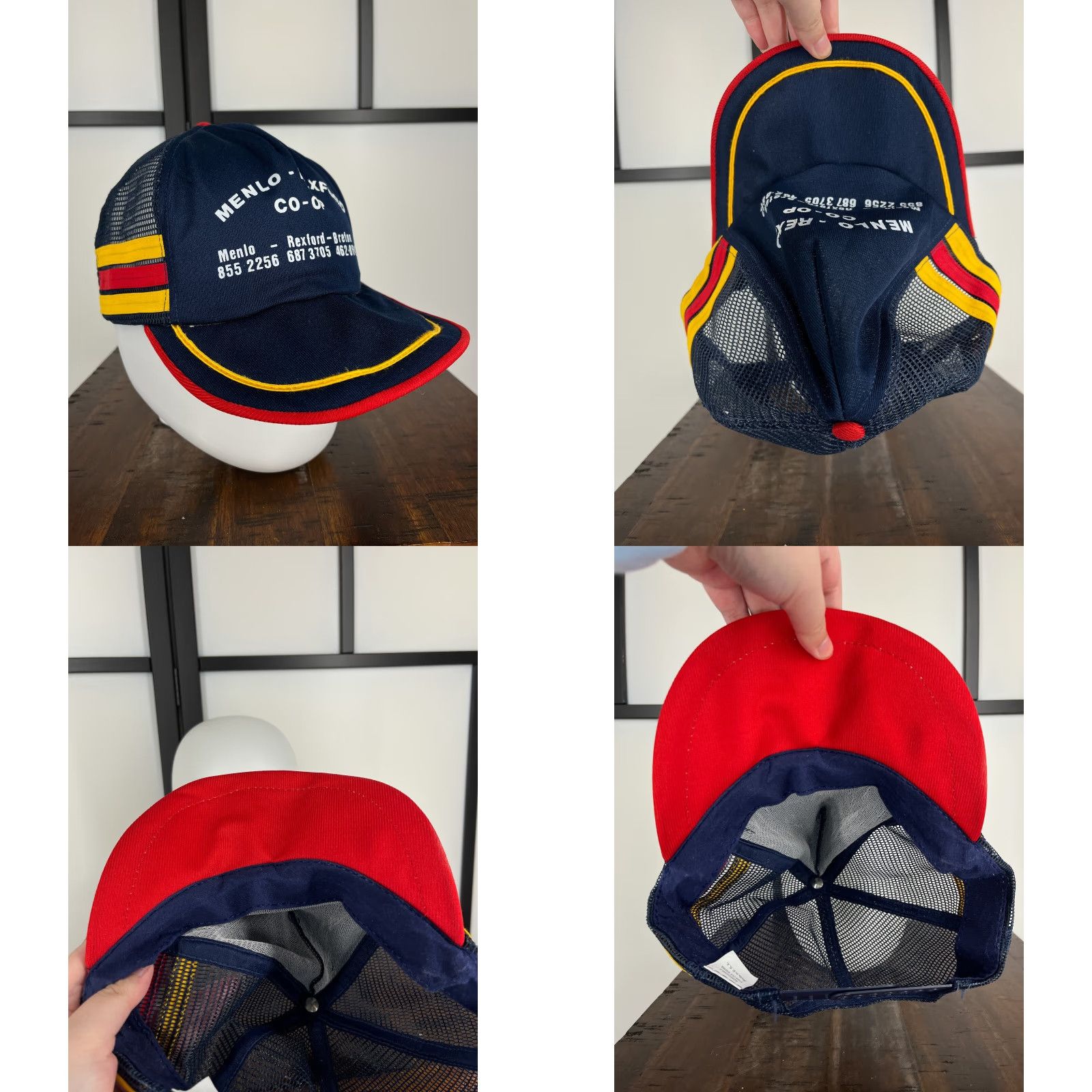 Vintage VTG Menlo Rexford Coop Hat Cap Snap Back Adult One Size Blue Red Trucker Stripe Hat Size ONE SIZE - 8 Thumbnail