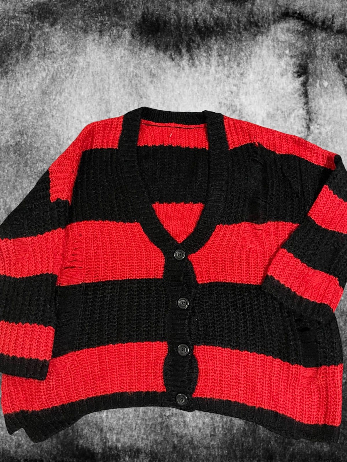Hysteric Glamour Number Nine Kurt Cobain Style Distressed Cardigan Striped Size US L / EU 52-54 / 3 - 3 Thumbnail