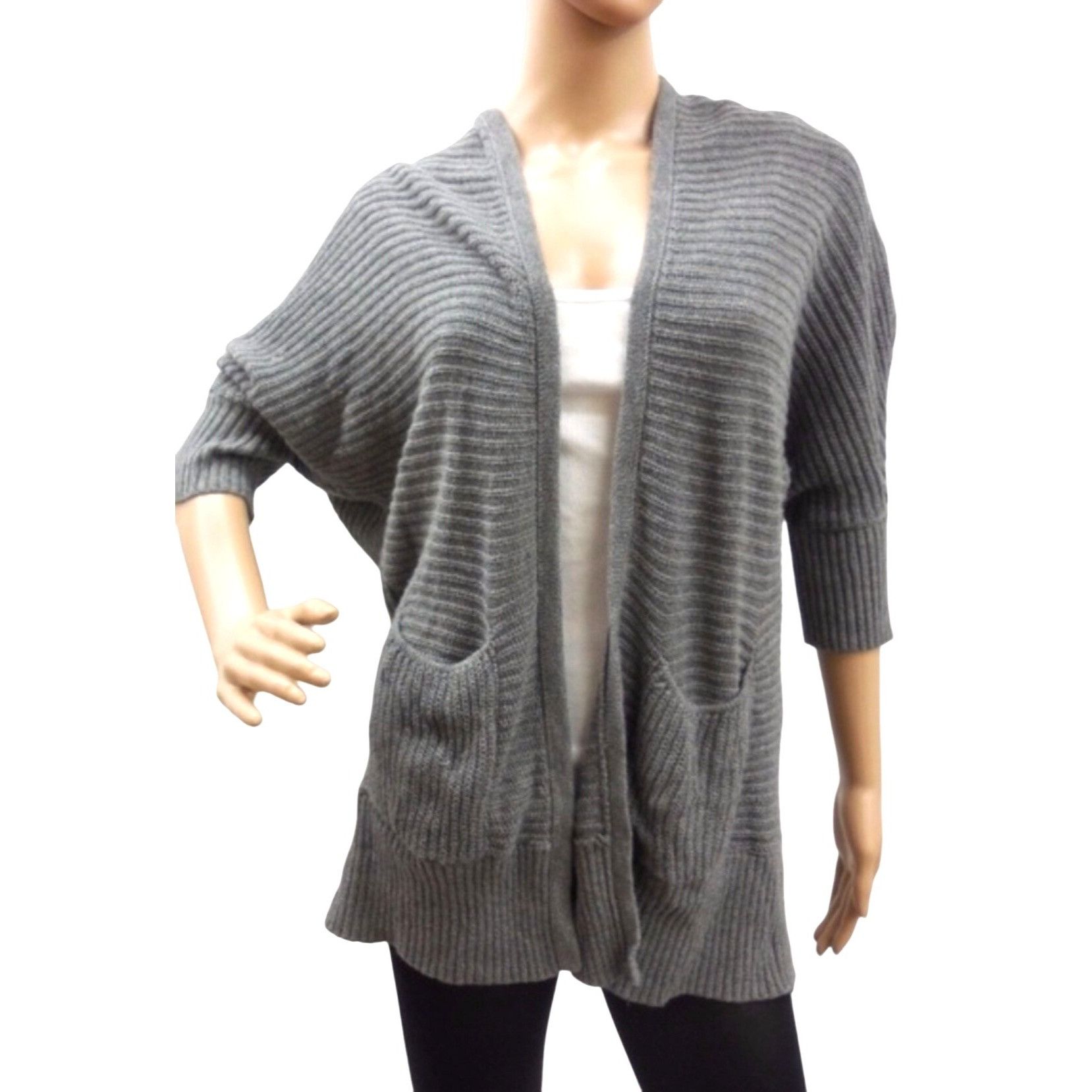 American Eagle Outfitters American Eagle Outfitters Ribbed Knit Batwing Gray Cardigan Size S / US 4 / IT 40 - 1 Thumbnail