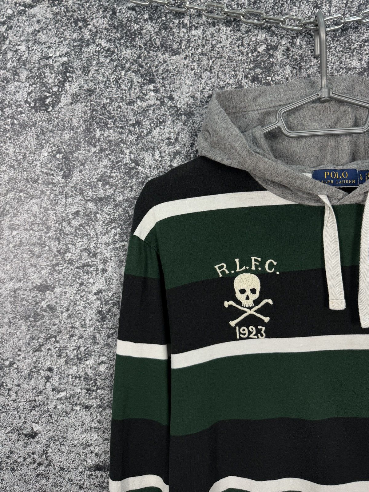 Polo Ralph Lauren × Ralph Lauren × Vintage Mens Polo Ralph Lauren R.L.F.C 1923 Skulls Striped Hoodie Size US L / EU 52-54 / 3 - 3 Thumbnail