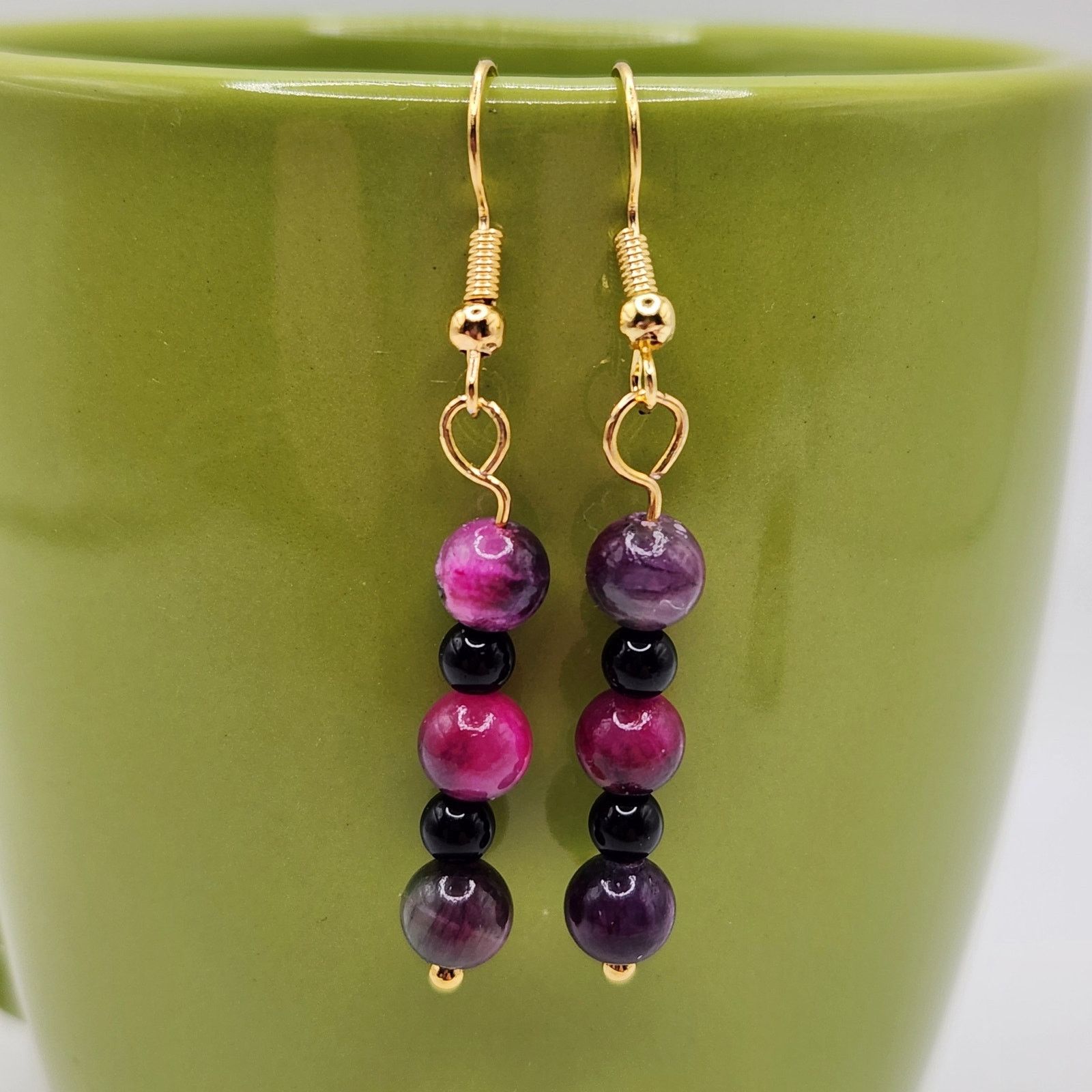 Other Handmade Multicolored Jade and Black Amethyst Earrings 2" Size ONE SIZE - 7 Thumbnail