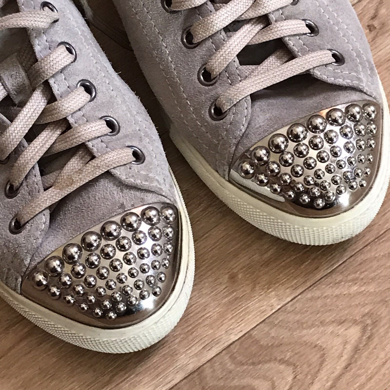 Miu Miu MIU MIU Womens Sneakers Suede Leather Shoes Studded Toe Size US 7 / IT 37 - 7 Thumbnail