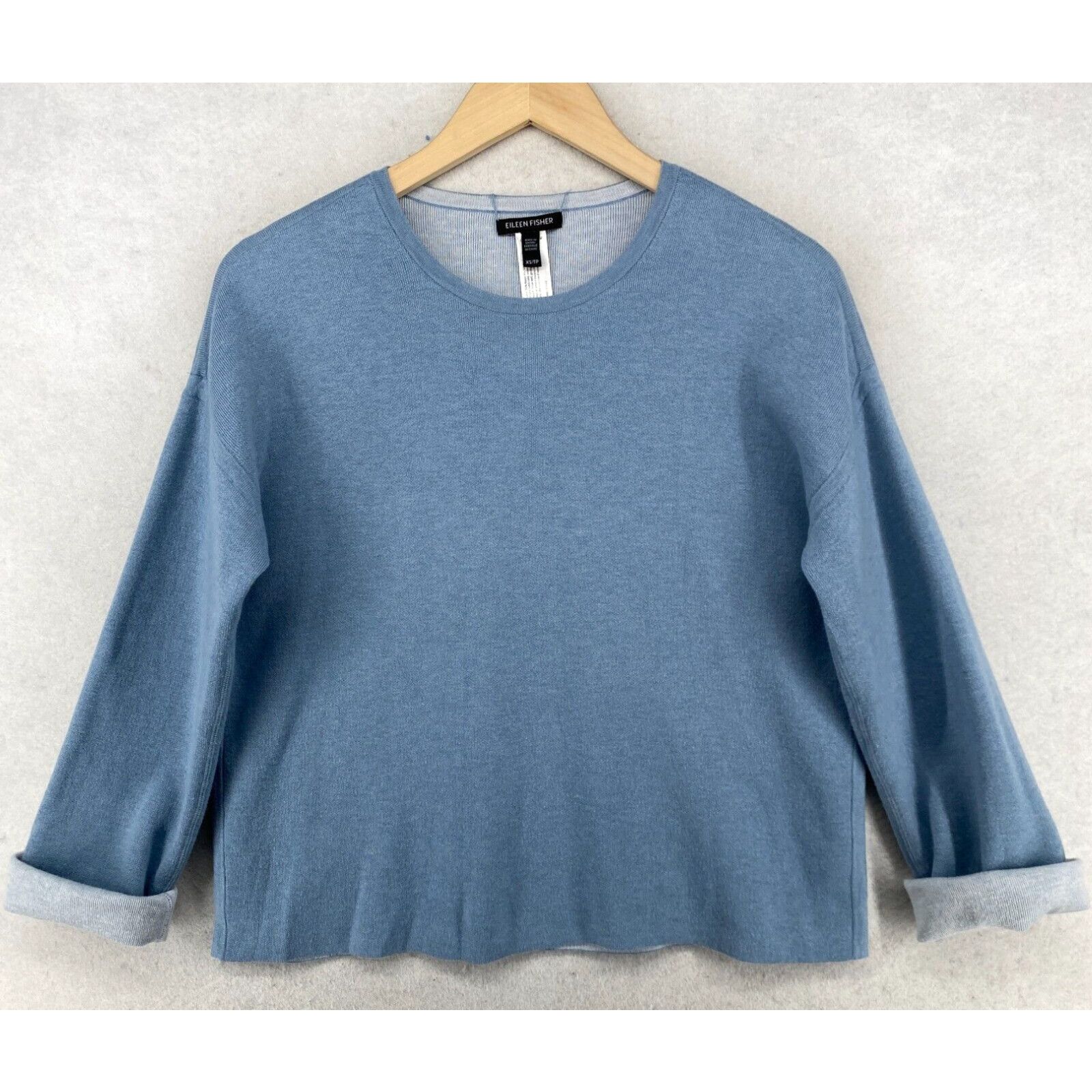 image of Eileen Fisher Sweater Xs Organic Cotton Silk Blend Reversible Long Sleeve Blue in White, Women's