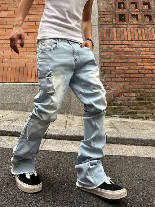 Jean Flared distressed stacked denim jeans slim Size US 30 / EU 46 - 4 Thumbnail
