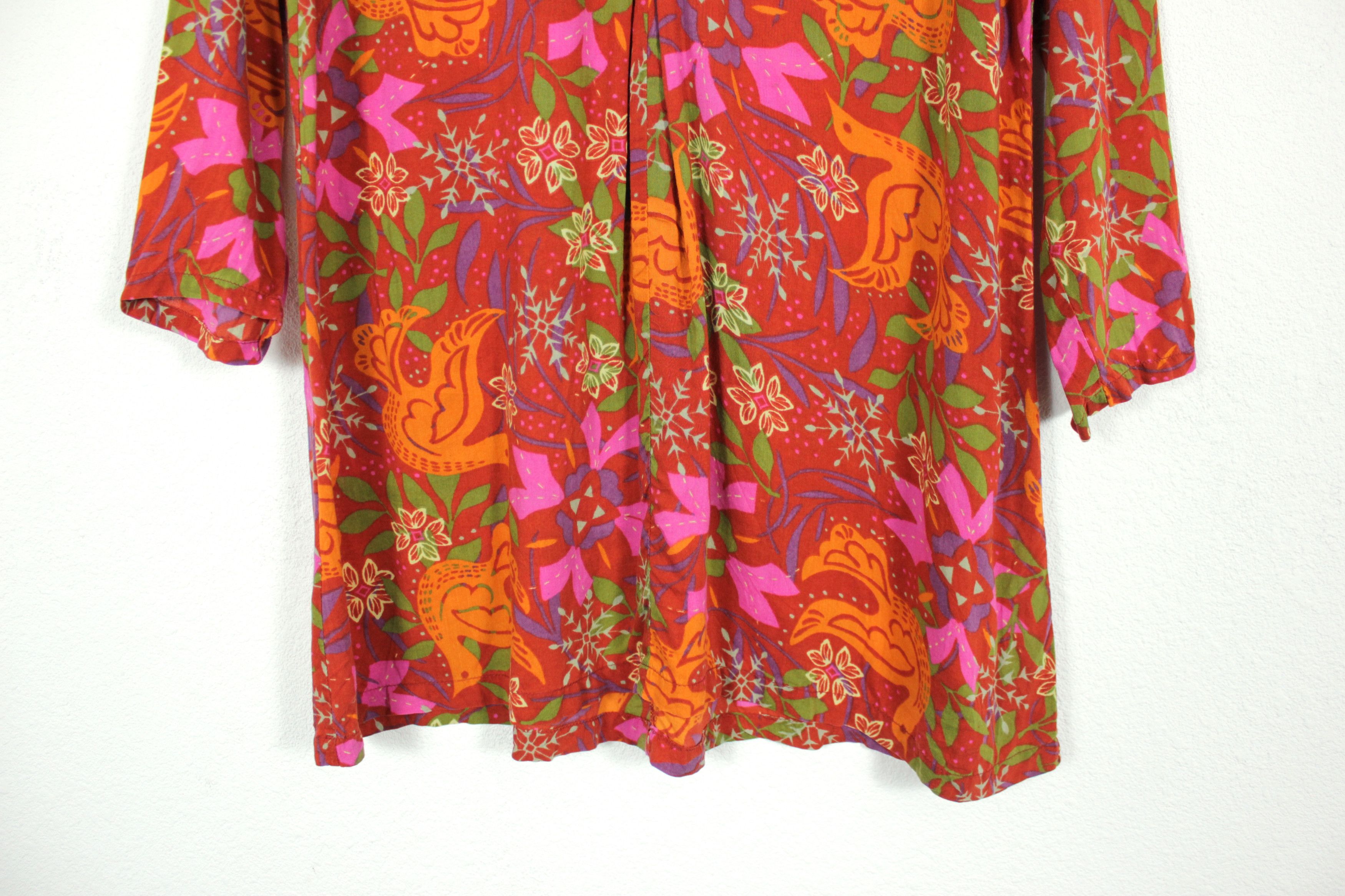 Japanese Brand Gudrun Sjoden Avant Garde Y2K Batik Floral Blouse Dress NZ Size M / US 6-8 / IT 42-44 - 4 Thumbnail