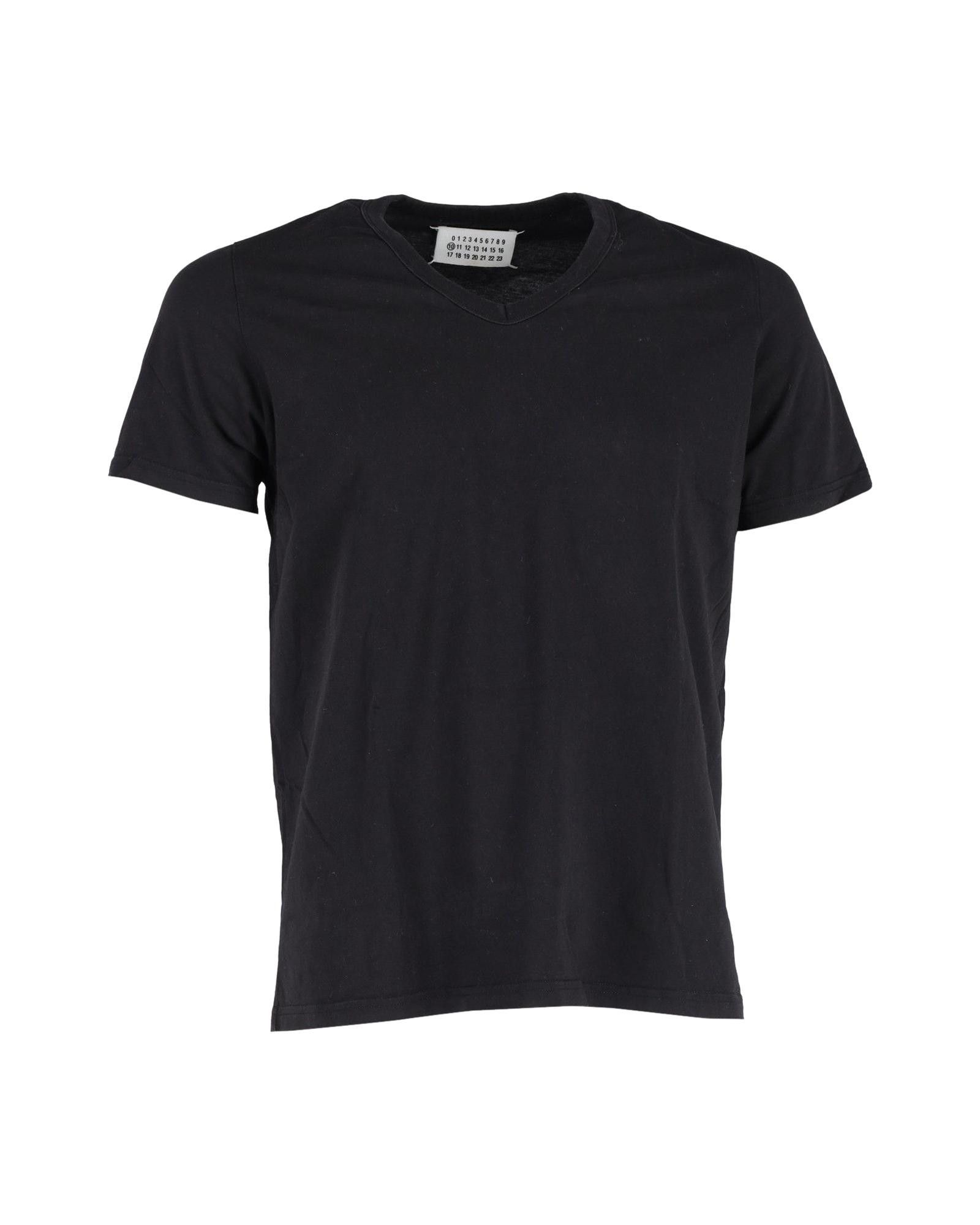 image of Classic Black Cotton V-Neck T-Shirt By Maison Margiela, Men's (Size Small)