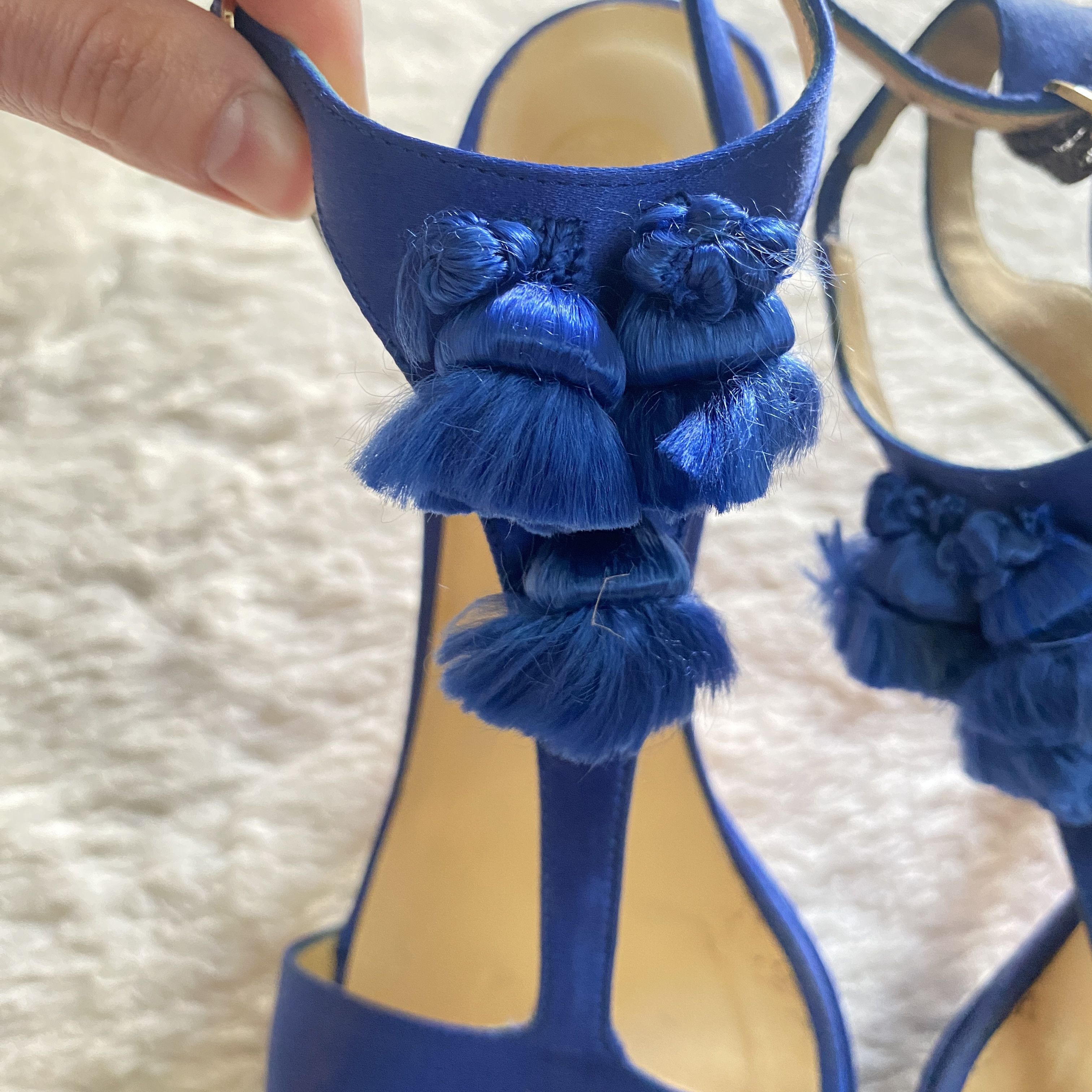 Versace Versace S/S 2008 Blue Silk Tassel Heels – Open Toe Sandals Size US 8 / IT 38 - 6 Thumbnail