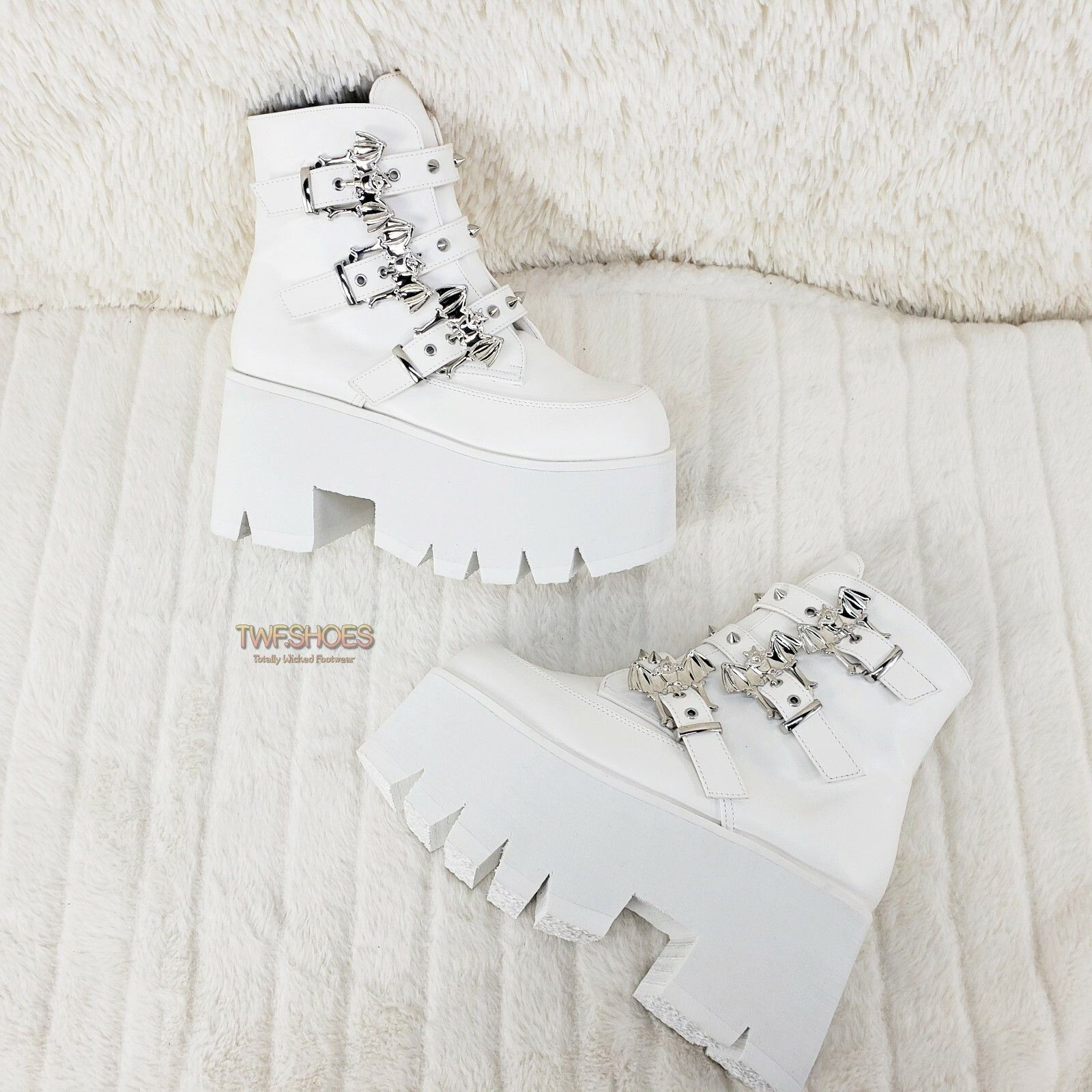 Demonia Cult DEMONIA Ashes 55 White Matte Bat 3.5" Platform Heel Combat G Size US 8 / IT 38 - 2 Thumbnail