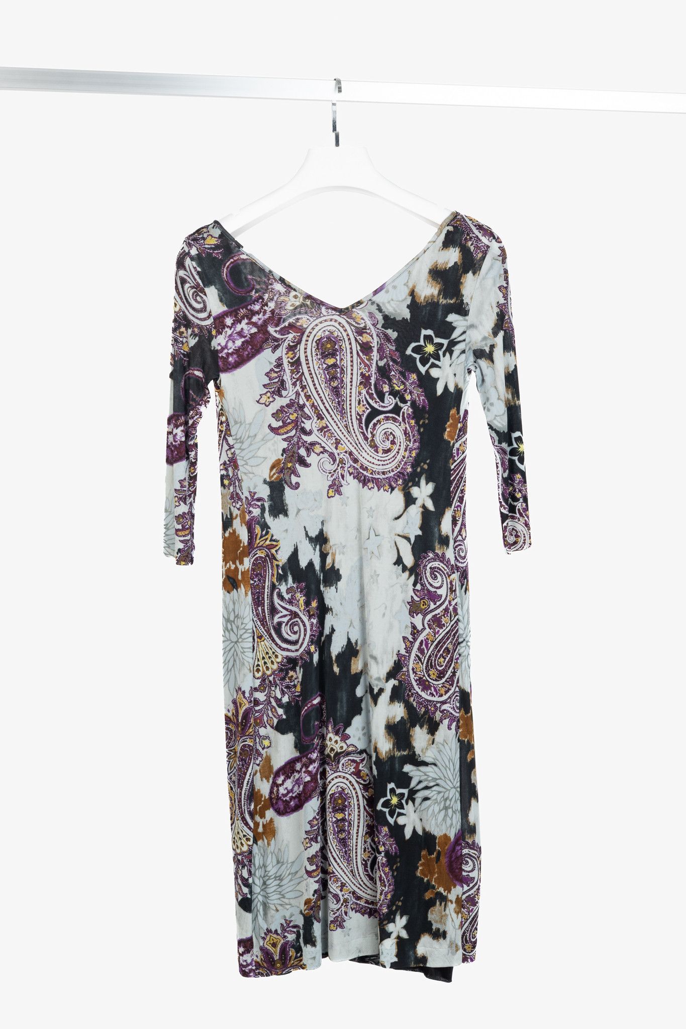 Etro Etro Grey & Purple Floral-Paisley Mesh 3/4-Sleeve Dress Size M / US 6-8 / IT 42-44 - 2 Thumbnail