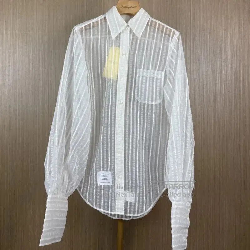 Thom Browne White Sheer Striped Blouse .