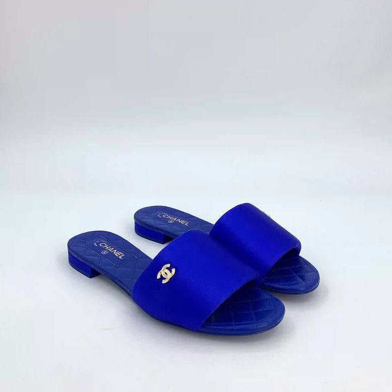 Chanel Chanel Blue Logo Satin Casual Slide Sandals -2505 Size US 8 / EU 41 - 2 Thumbnail