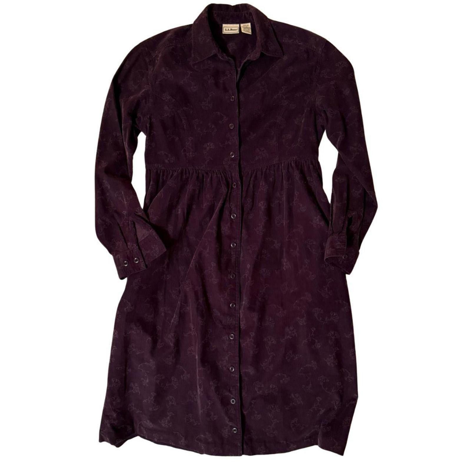 L.L. Bean Vintage LL Bean Corduroy Shirt Dress | Purple Leaf Print Size S / US 4 / IT 40 - 1 Thumbnail