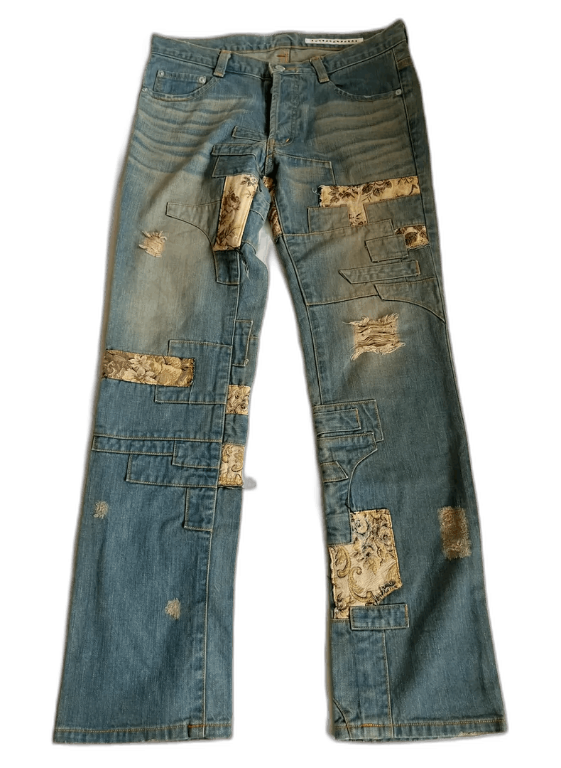 Yohji Yamamoto Vintage Floral Patchwork Denim Pants Size 28" / US 6 / IT 42 - 1 Thumbnail