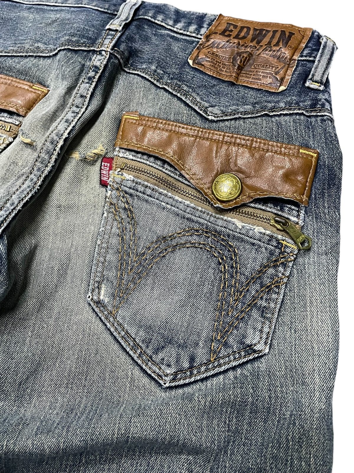 Edwin × If Six Was Nine × Vintage Edwin XV 404 Mud Wash Leather Trimmed Loose Jeans Size US 32 / EU 48 - 16 Thumbnail