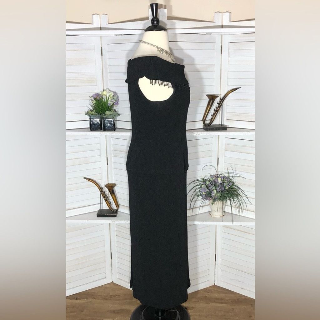 Vintage 90s dress black cocktail Audrey Hepburn style pencil midi XL Size XL / US 12-14 / IT 48-50 - 3 Thumbnail