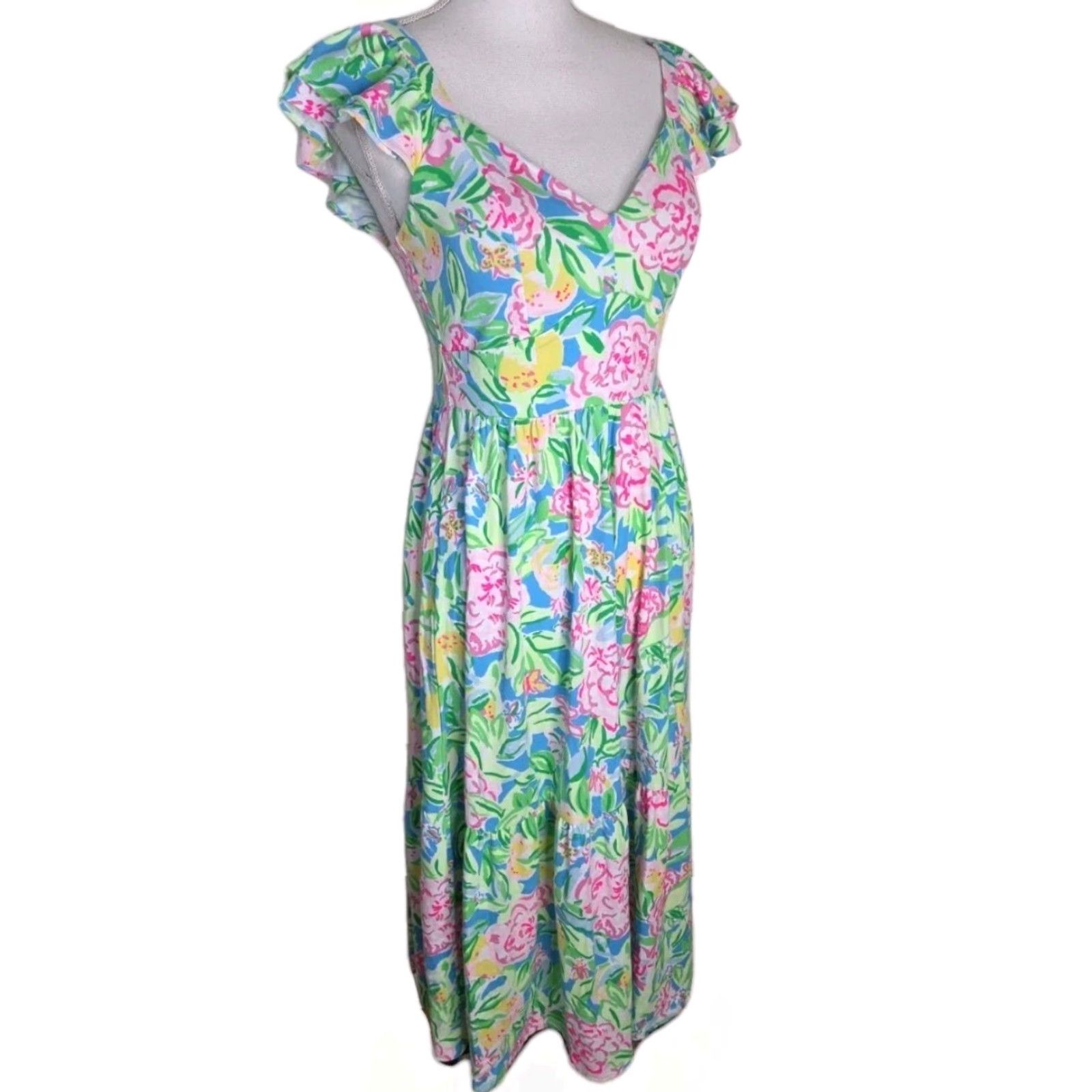 Lilly Pulitzer Lilly Pulitzer Floral Midi Dress Sweetheart Ruffle Sleeveless Womens Size 4 NWOT Size S / US 4 / IT 40 - 2 Thumbnail