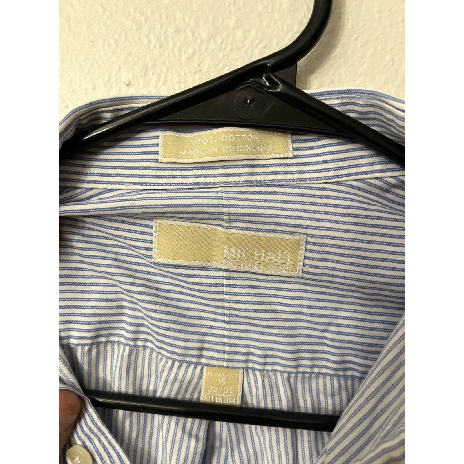 Michael Kors Michael Kors Dress Shirt Blue Striped 15 Button-Up Shirt 100% Cotton Men Size 40R - 3 Thumbnail