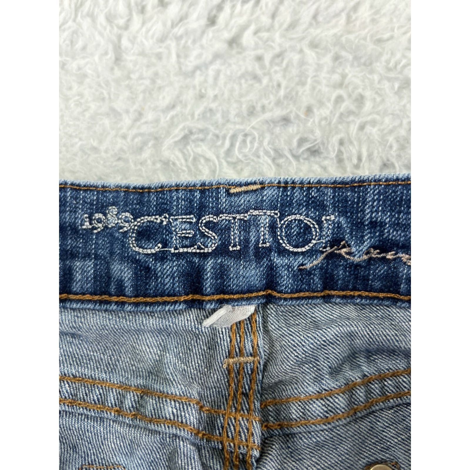 Vintage C'est Toi Jeans Womens 5 Blue Denim Straight Leg Cotton Blend Low 26x27 Jeans 5-Pocket Design Distressed Stretch Regular Size 27" / US 4 / IT 40 - 6 Thumbnail