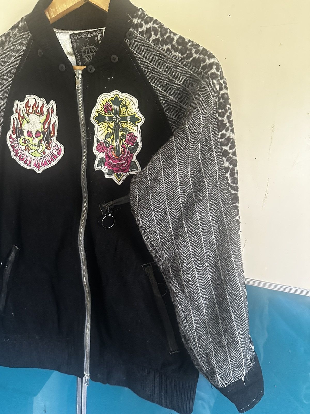 Affliction Vintage Algon Quins wool Leopard black jackets Size US M / EU 48-50 / 2 - 2 Thumbnail