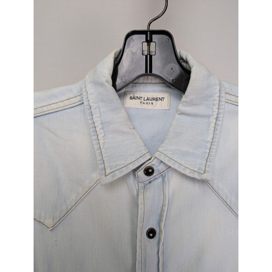 Saint Laurent Paris o1rshd1 CC20 Distressed Western Shirt in Sky Blue Size US M / EU 48-50 / 2 - 2 Thumbnail