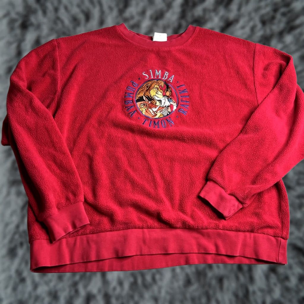 Disney VINTAGE The Disney Store Sweatshirt Mens Red Fleece Lion King Simba 90s Size US M / EU 48-50 / 2 - 1 Thumbnail