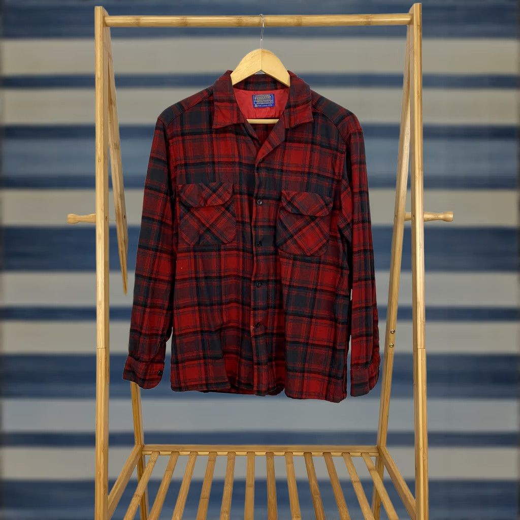 Pendleton VINTAGE Pendleton 60s Board Shirt Red Plaid Wool Flannel Button-Up Shirt Adult Large Mens Size US L / EU 52-54 / 3 - 1 Thumbnail
