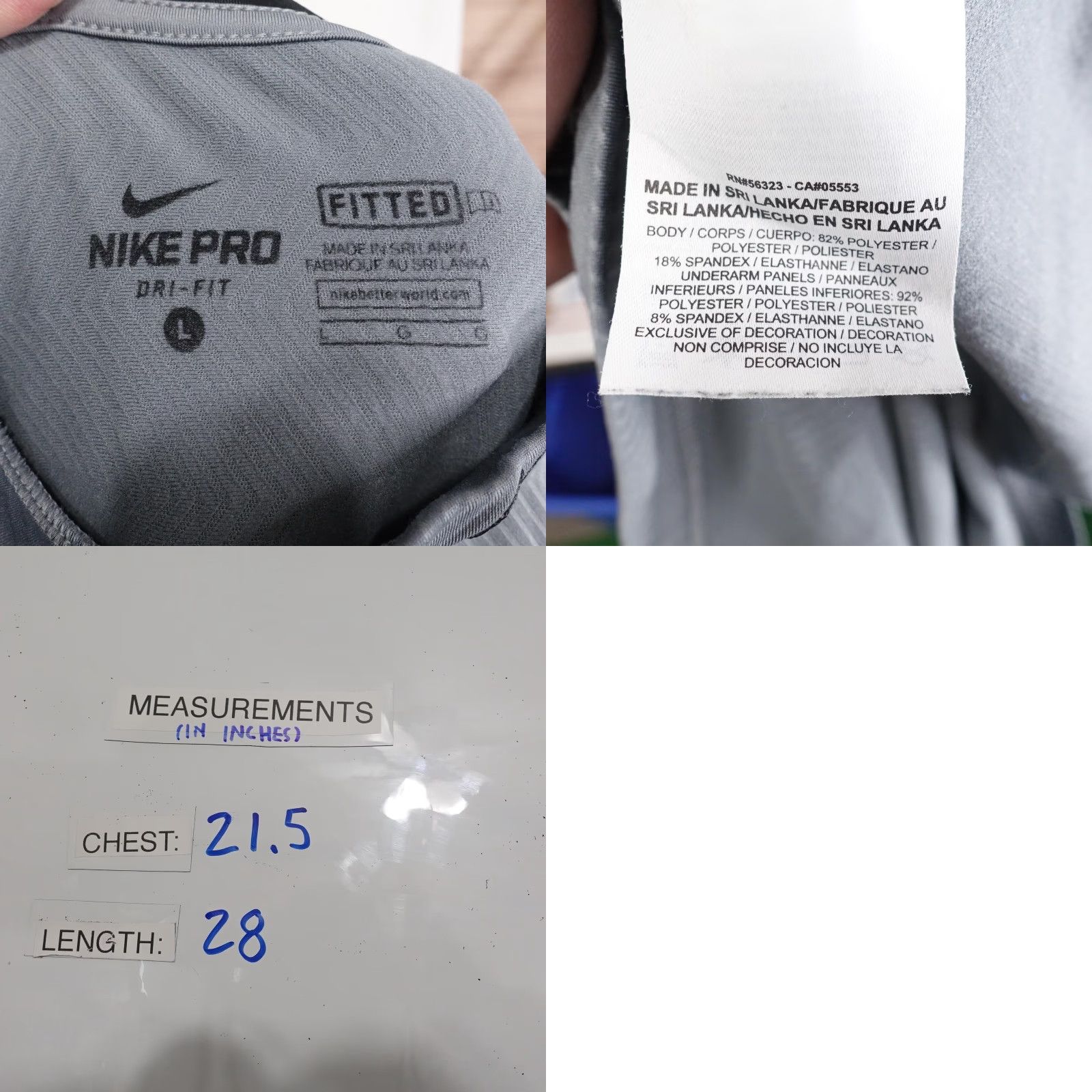 Nike Nike Pro Dri-FIT Shirt Mens Large Gray Long Sleeve Fitted Athletic Training Top Size US L / EU 52-54 / 3 - 8 Thumbnail