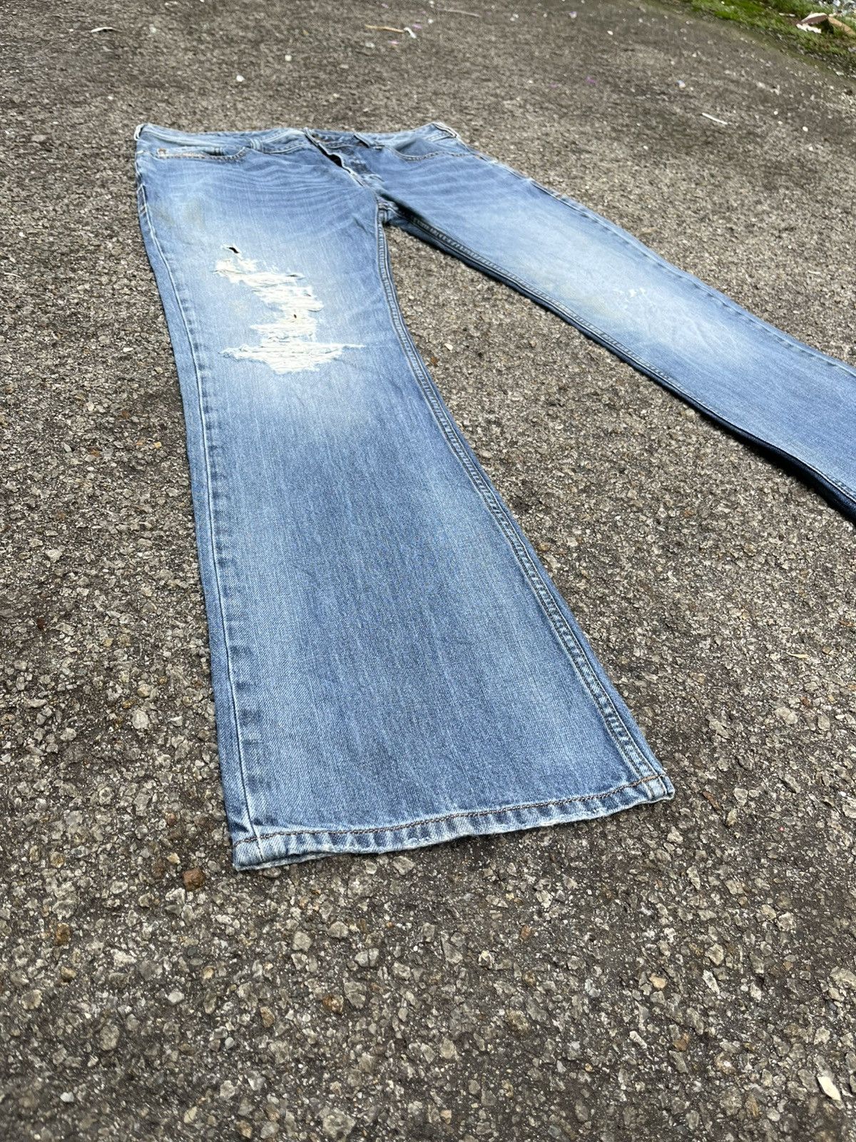 Flared Diesel Zatiny Bootcut Jeans Distressed Faded Denim
