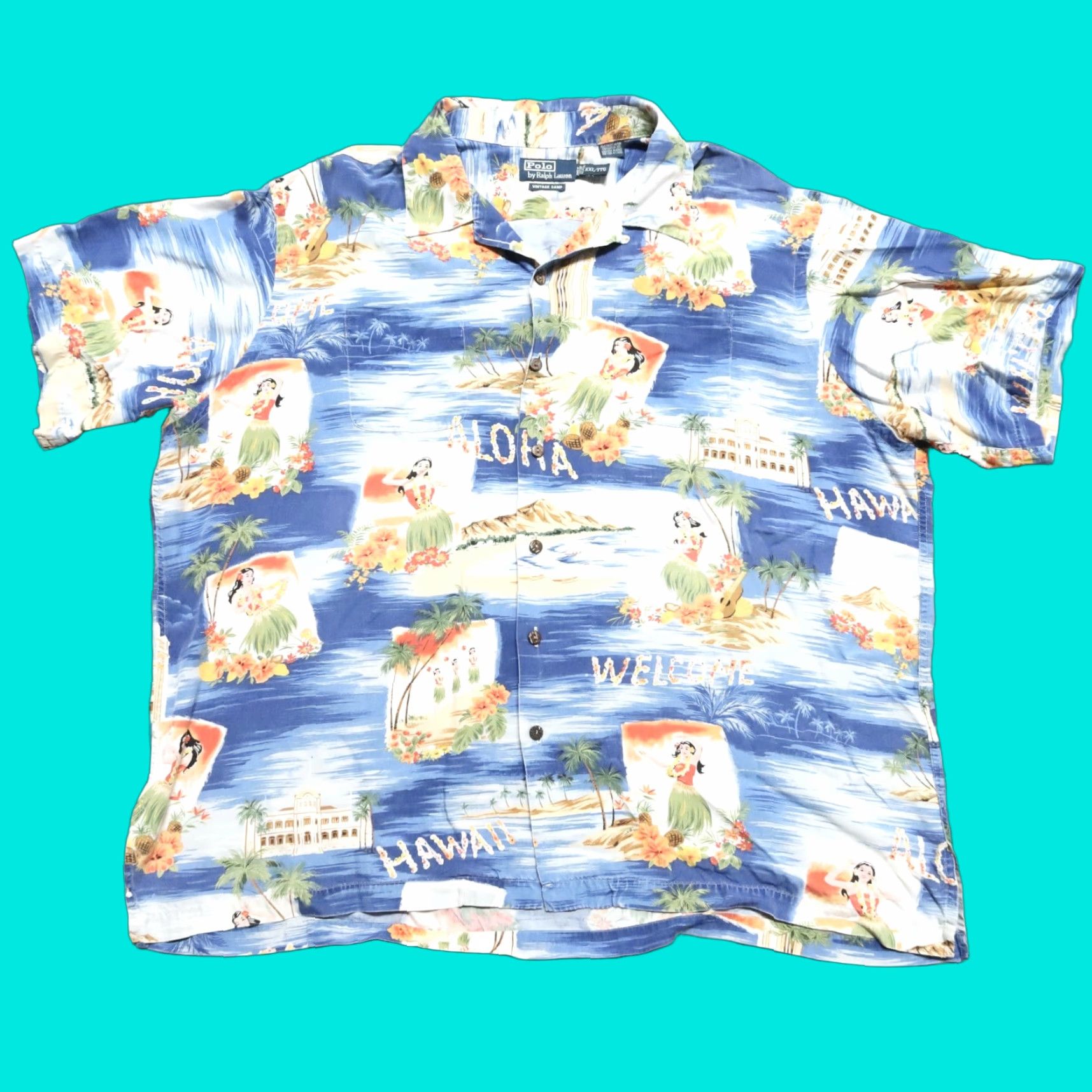 Polo Ralph Lauren Vintage Polo Ralph Lauren Shirt 2XL Blue Short Sleeve Hawaiian All Over Print Men Brand Shirt Size US XXL / EU 58 / 5 - 1 Thumbnail